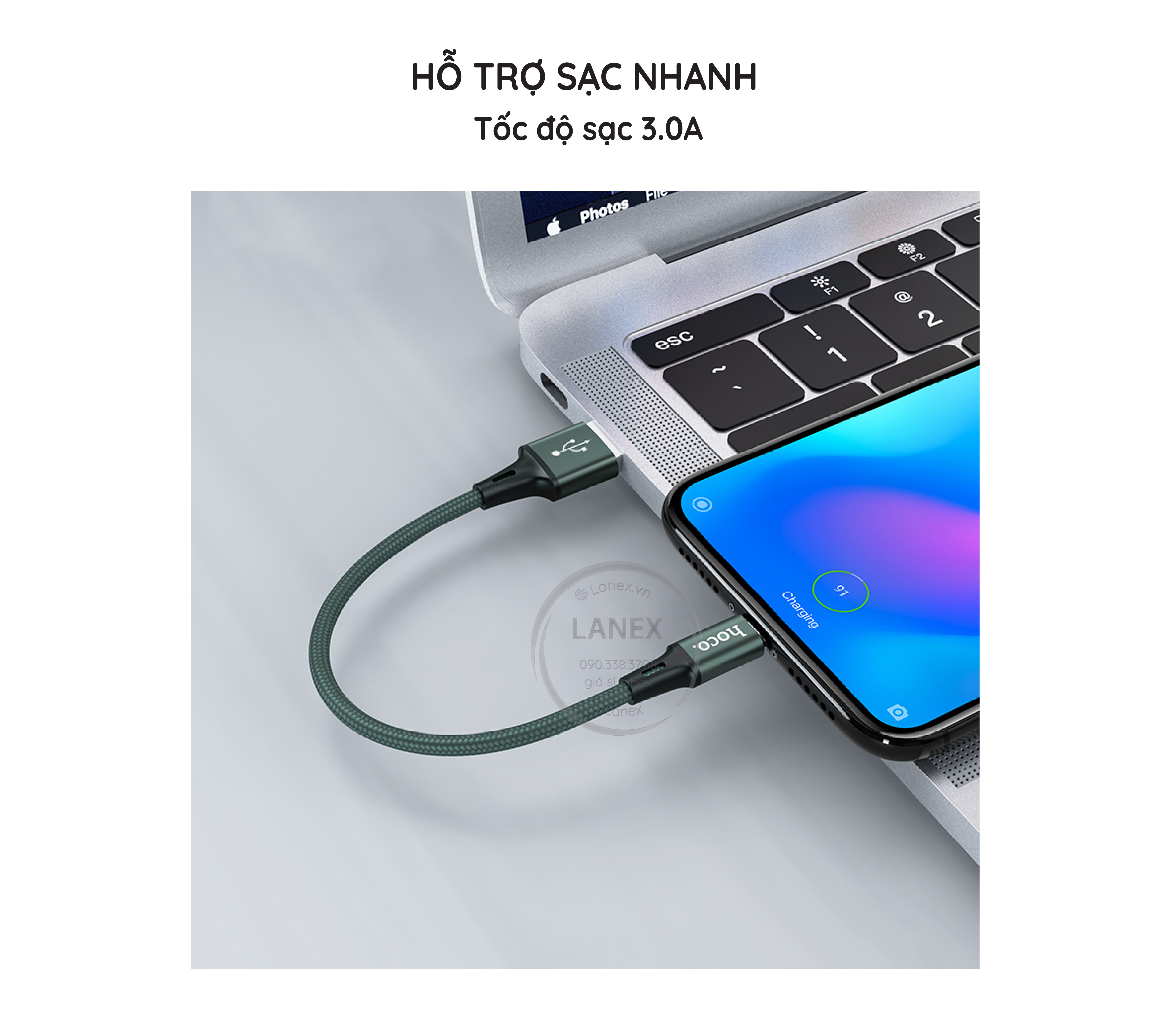 Cáp Sạc Nhanh Hoco Du10 Pro Dây Dù Type C 3.0a Dài 0.25m