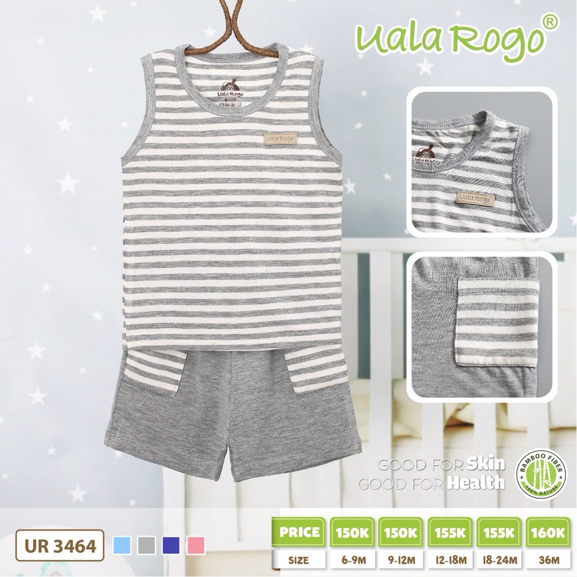 UR3464 - Bộ quần áo ba lỗ UalaRogo vải Bamboo mỏng mịn, thoáng mát