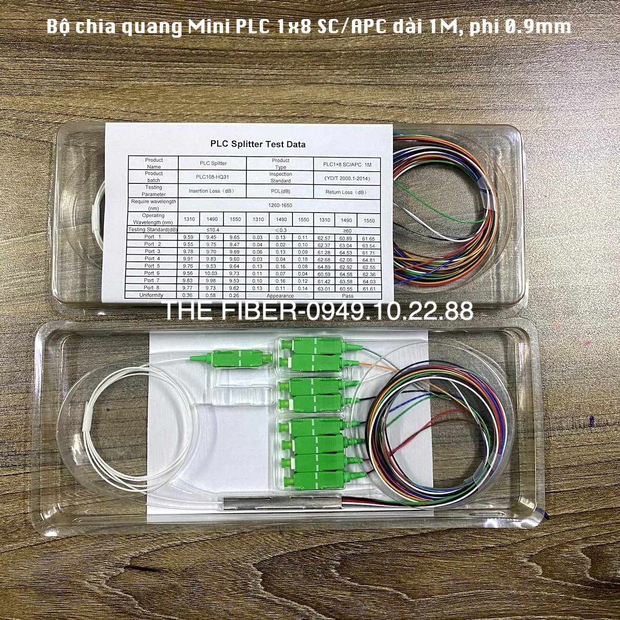 Bộ chia quang PLC 1x8 SC/APC phi 0.9mm dài 1M