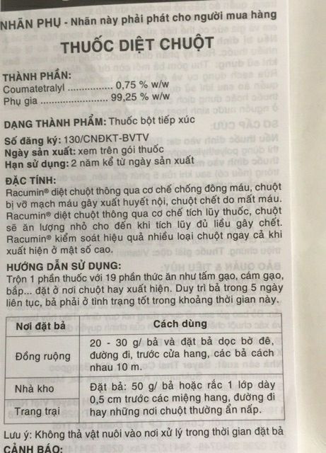 Thuốc diệt chuột thông minh RACUMIN 0,75 TP