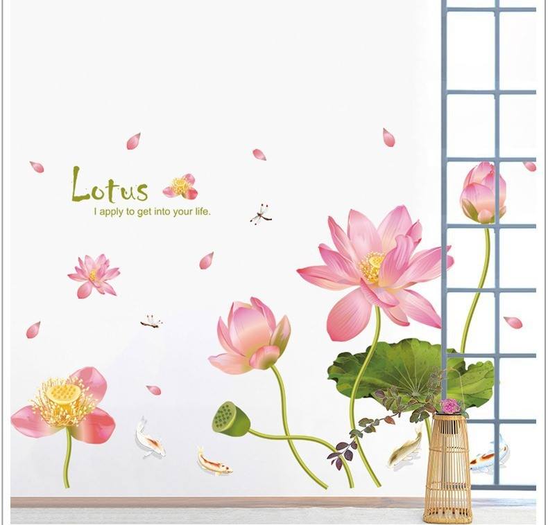 [HCM]DECAL DÁN TƯỜNG HOA SEN VÀ CÁ CHÉP 9