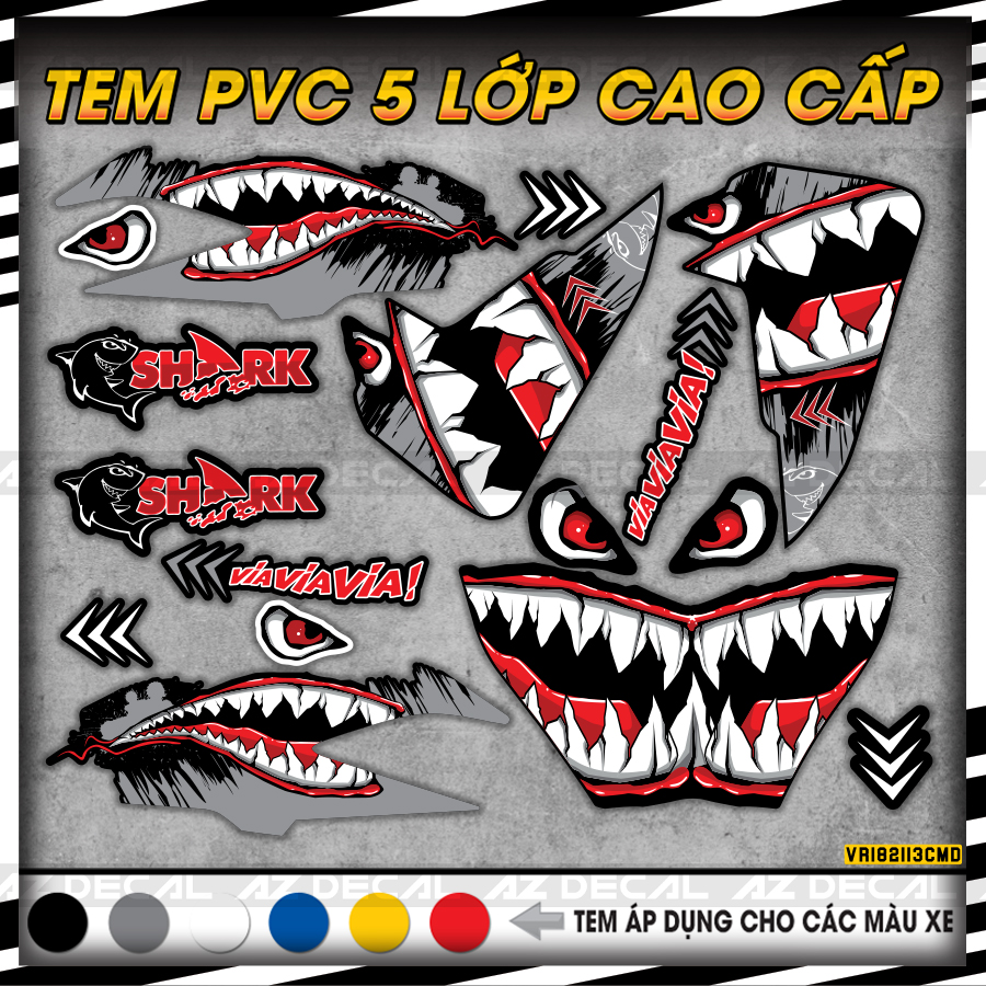 Tem Rời Xe Vario 150 Phong Cách Cá Mập | VR182113 | Dedcal Chế Xe Máy Chất Liệu PVC Chống Thấm Chống Bay Màu - Azdecal