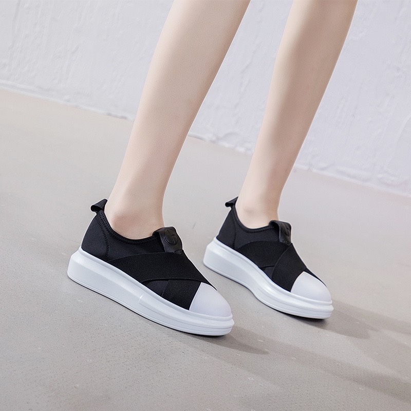 Giày Slipon Nữ đế độn lười vá trắng cực hot
