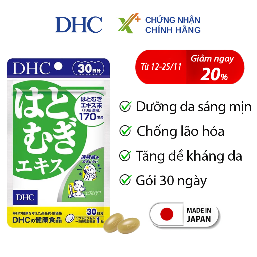 Viên uống trắng da DHC Nhật Bản Adlay Extract thực phẩm chức năng giúp dưỡng ẩm da, giảm thâm, tăng cường đề kháng da có vitamin E 30 ngày XP-DHC-ADL302