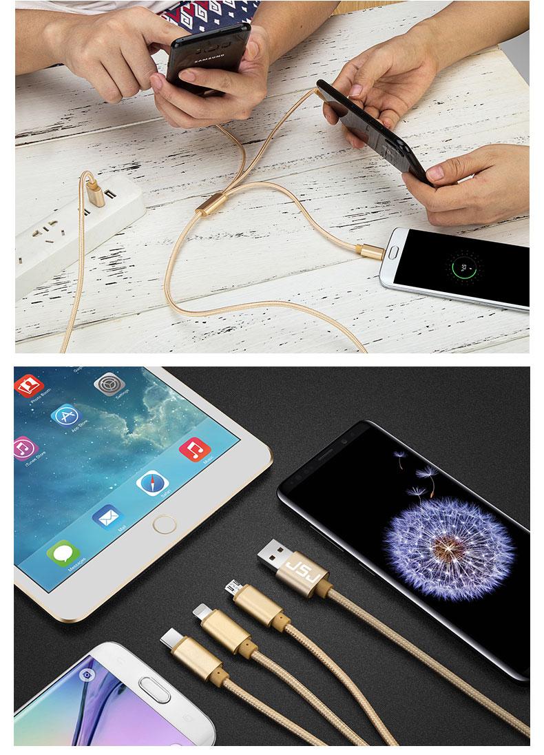 [HCM]Dây cáp sạc đa năng 3 trong 1 JSJ (Lightning - Micro USB - Type-C - Hàng hãng)
