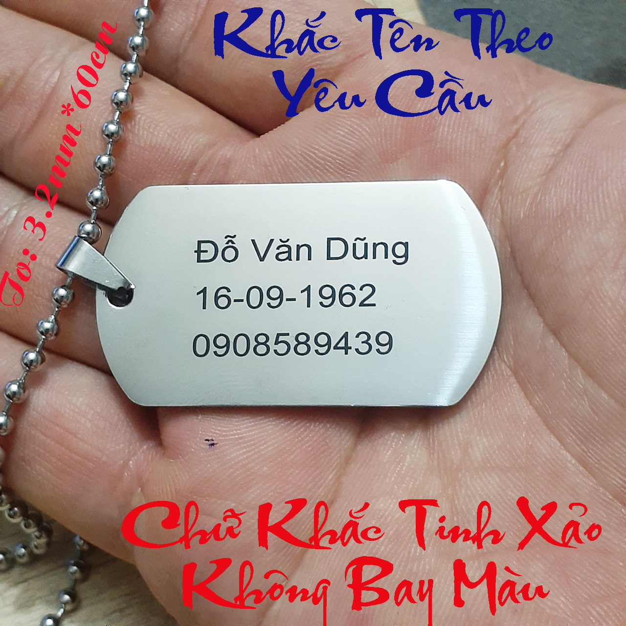 Dây chuyền inox hình thẻ bài khắc tên theo yêu cầu - đẹp, không phai không đen, không gỉ