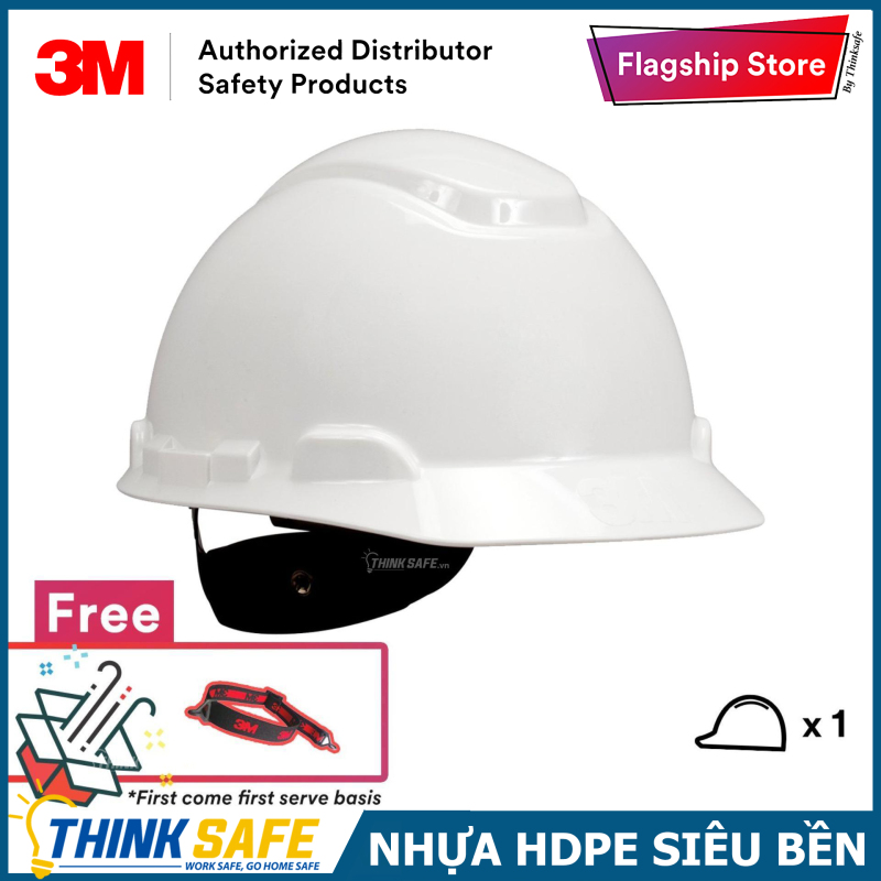 Mũ bảo hộ 3M H701R Nón bảo hộ nhựa HDPE siêu cứng, khóa vặn, dây nón co giãn, lồng nón 4 chấu điều chỉnh được độ cao - Bảo hộ Thinksafe