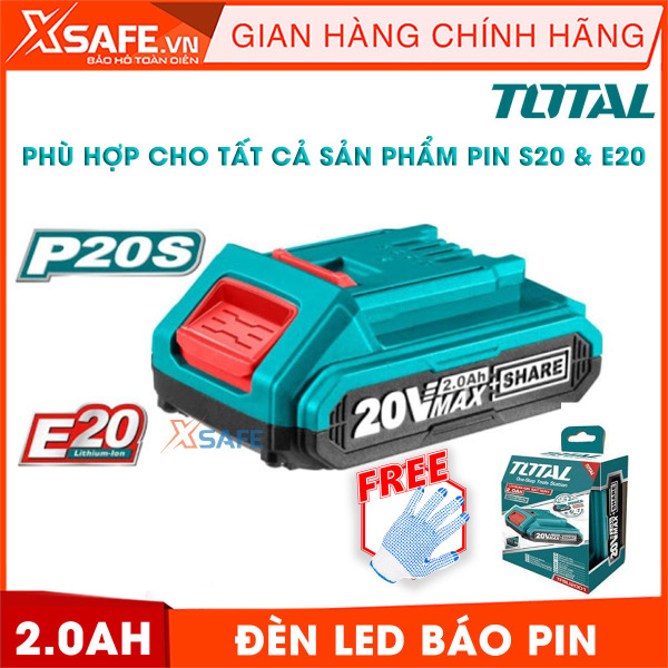 [CHÍNH HÃNG] Pin Lithium Ion P20S TOTAL TFBLI20011 Pin lithium 20V/2.0Ah Total dùng cho dòng E20 và P20S, có đèn LED báo pin - Sản phẩm  XSAFE