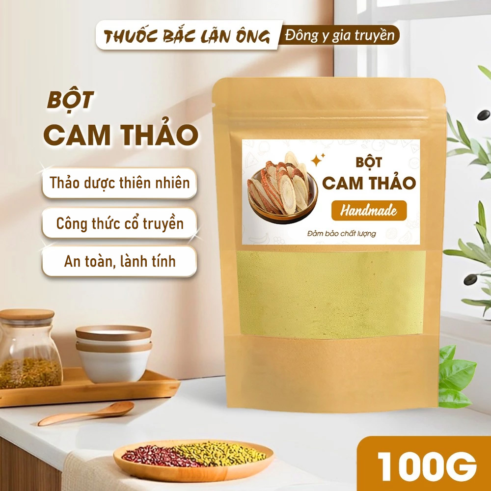 Bột cam thảo 100g, nguyên chất, thơm mịn, bột pha uống, đắp mặt - Lãn Ông