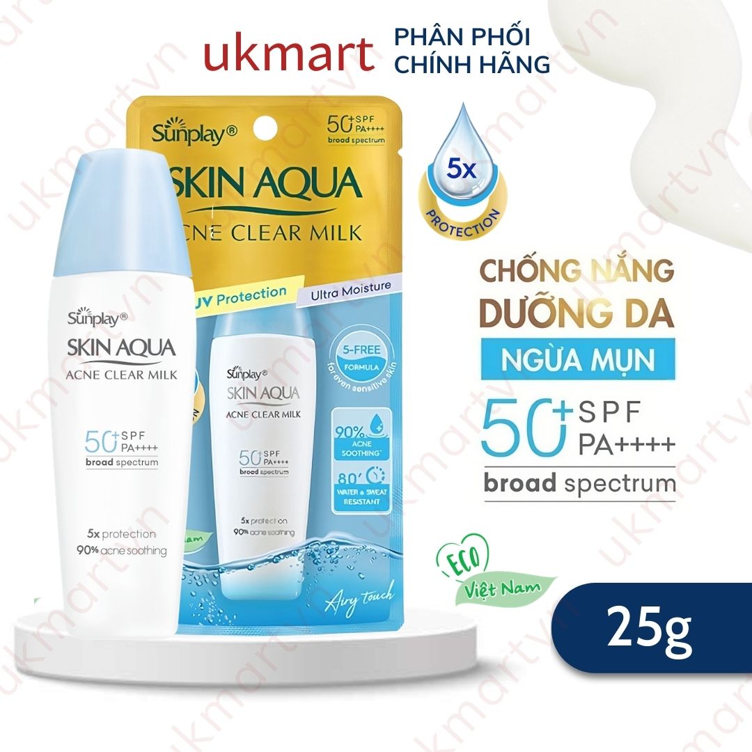 Sữa Chống Nắng Sunplay Skin Aqua Dưỡng Da Ngừa Mụn 25g Acne Clear Milk SPF50+ PA++++ (Eco Việt Nam)