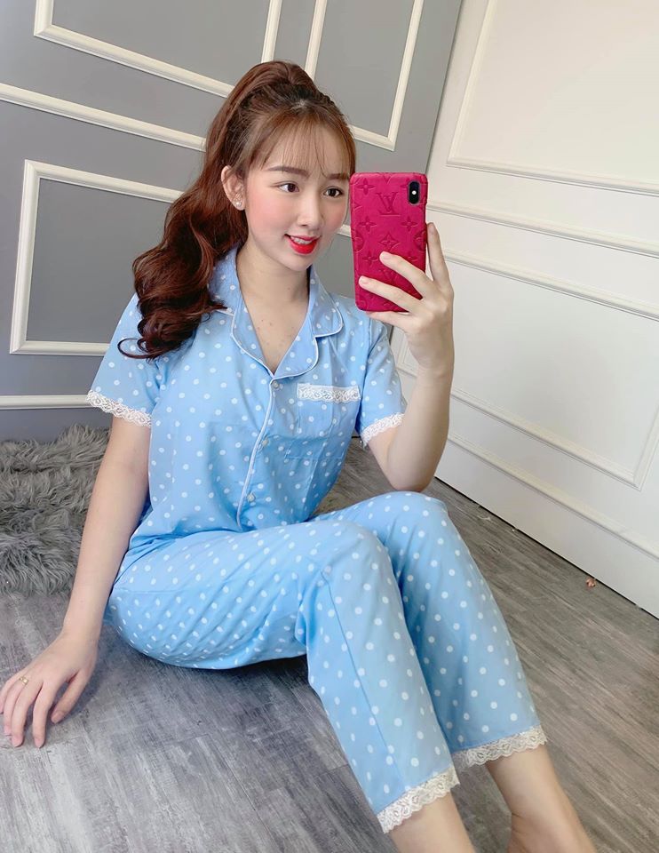 ĐỒ BỘ PIJAMA NỮ CHẤM BI ĐẸP KATE LỤA MỀM MỊN THOÁNG MÁT