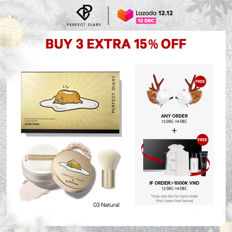 Perfect Diary X Sanrio Không Thấm Nước Loose Powder Set Không Trọng Lượng Soft-Velvet Blurring Với Cọ Trang Điểm Kiểm Soát Dầu Mịn Mặt Phấn Áp Dụng Cho Mặt Nạ Cinnamoroll Purin Gudetama