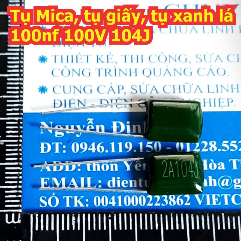 50 con tụ Mica, tụ giấy, tụ xanh lá 100nf 100V 104J kde1744