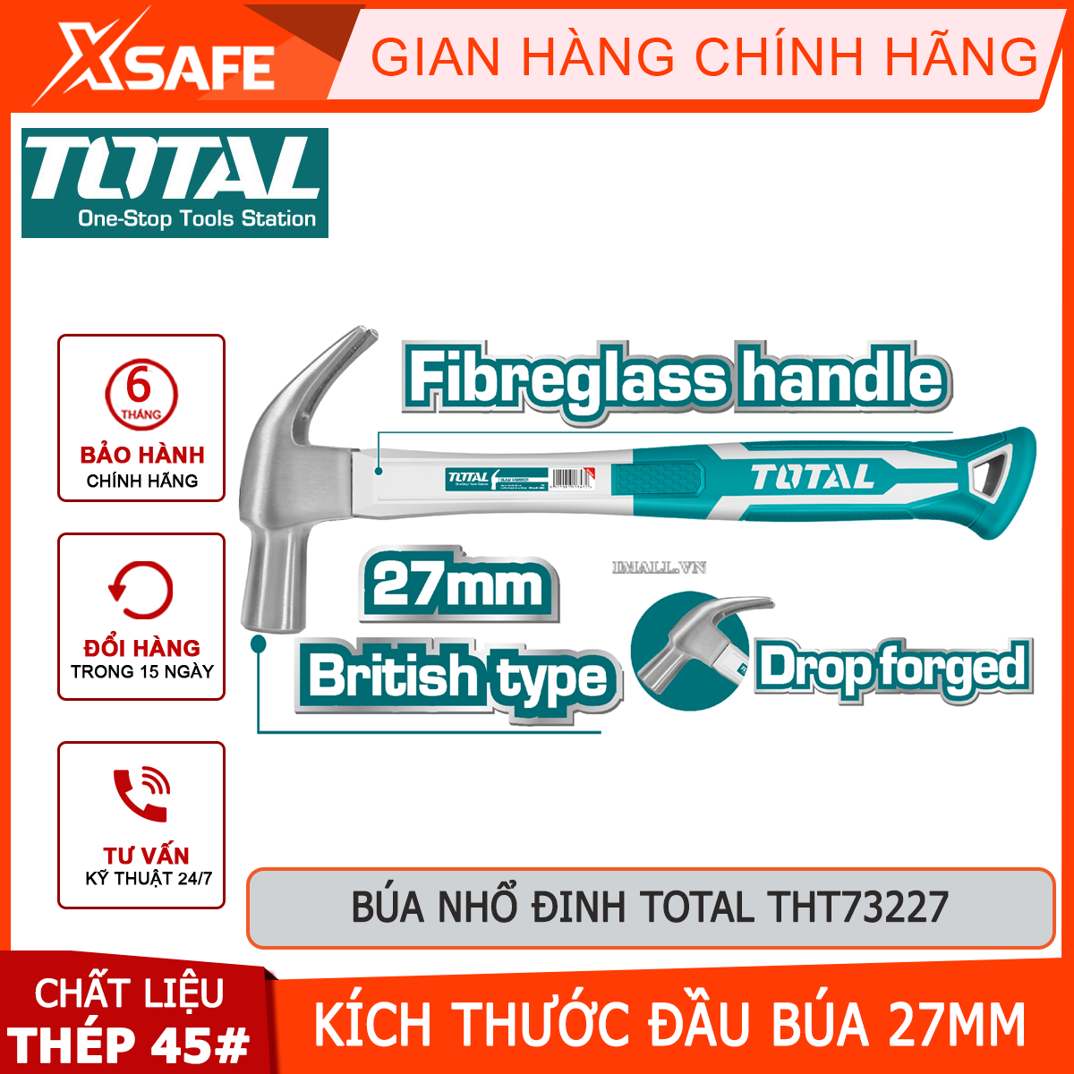 Búa nhổ đinh kiểu Anh TOTAL THT73227 | búa cầm tay mini Kích thước: 27mm dùng để thực hiện thao tác nhổ đinh một cách nhanh gọn và hiệu quả