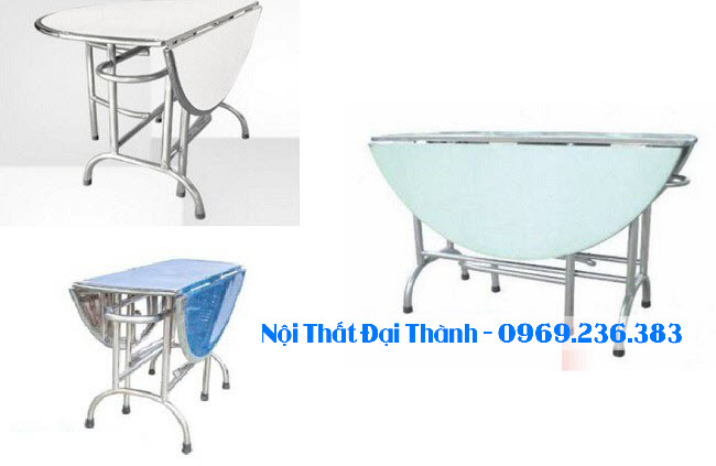 Bàn tròn inox xếp 3 rộng 1m2 Đại Thành không rỉ sét bền bỉ