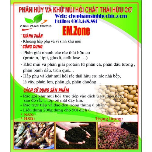 Emzone emzeo 200gr phân hủy và khử mùi hôi chất thải hữu cơ