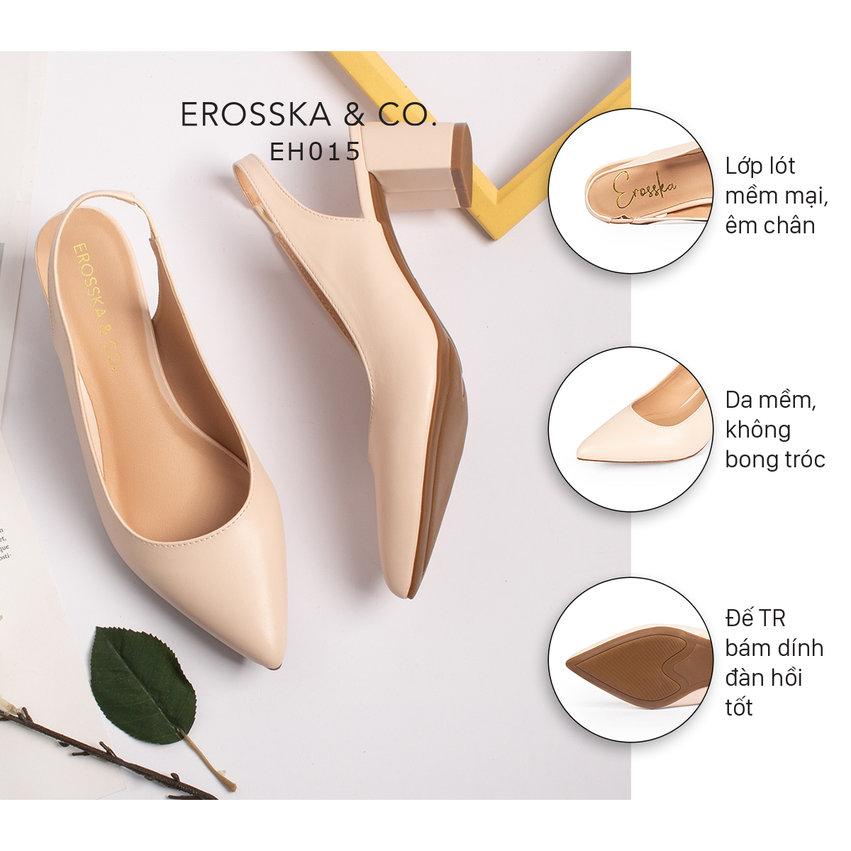 Giày cao gót slingback Erosska thời trang nữ kiểu dáng basic màu nude - EH015