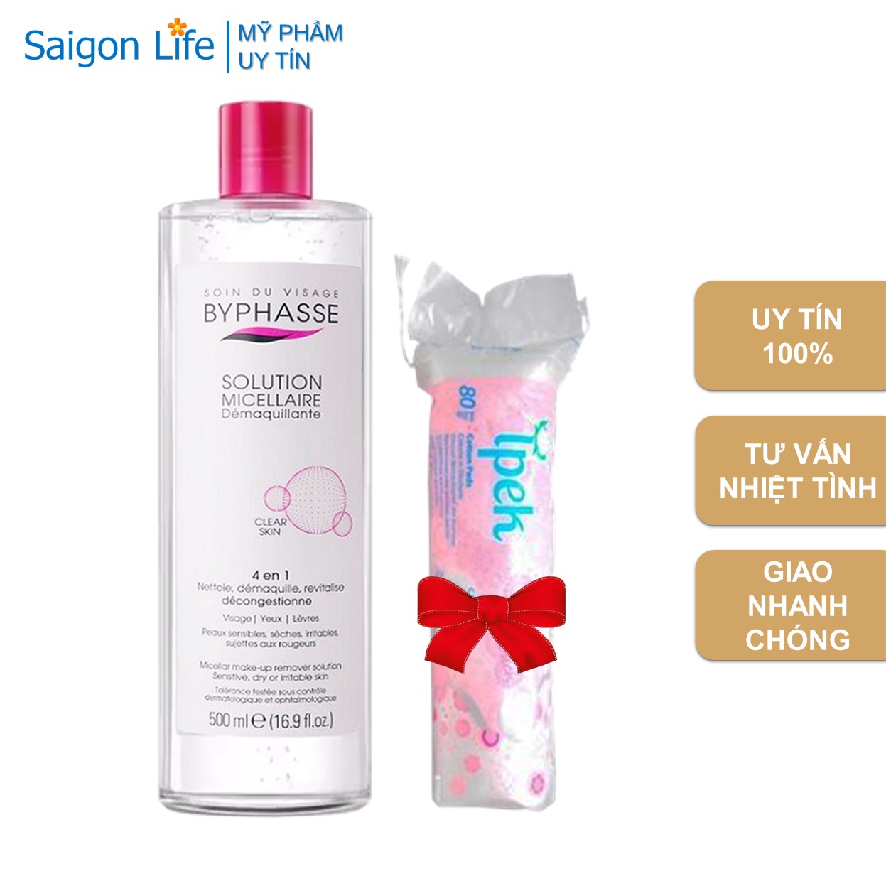[TẶNG BÔNG] Nước Tẩy Trang Byphasse Micellar Make-up Remover Solution 500ml