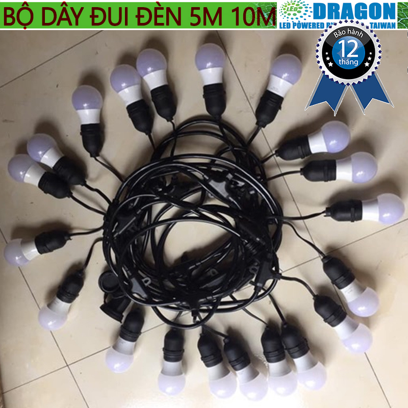 Kèm bóng kín nước - Bộ đui đèn ngoài trời trang trí 5m hay 10m kèm 10 đui - 15 đui - 20 đui loại chống nước E27