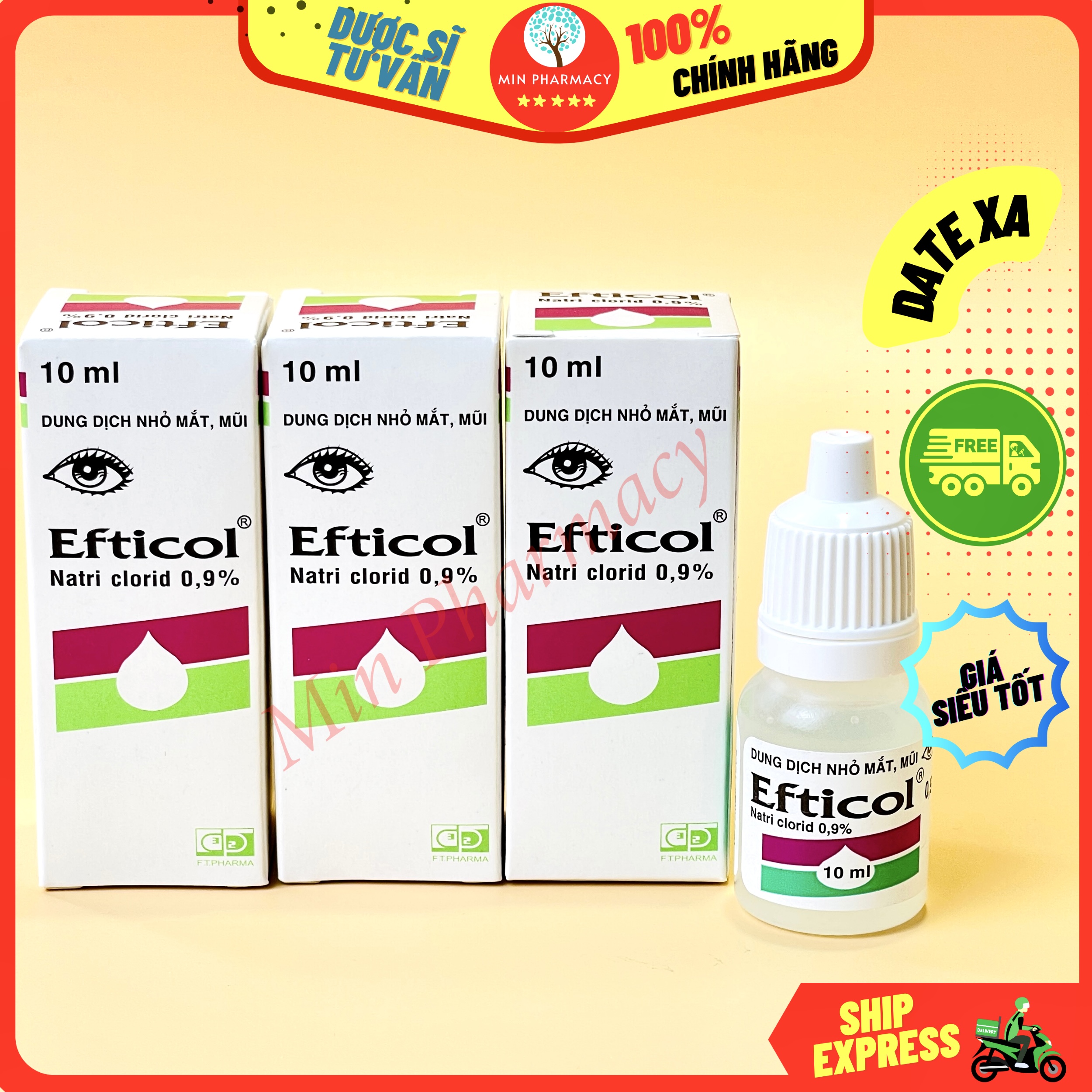 Efticol natri clorid 0.9% 10ml dùng nhỏ mắt, vệ sinh mũi chai 10ml - minpharmacy