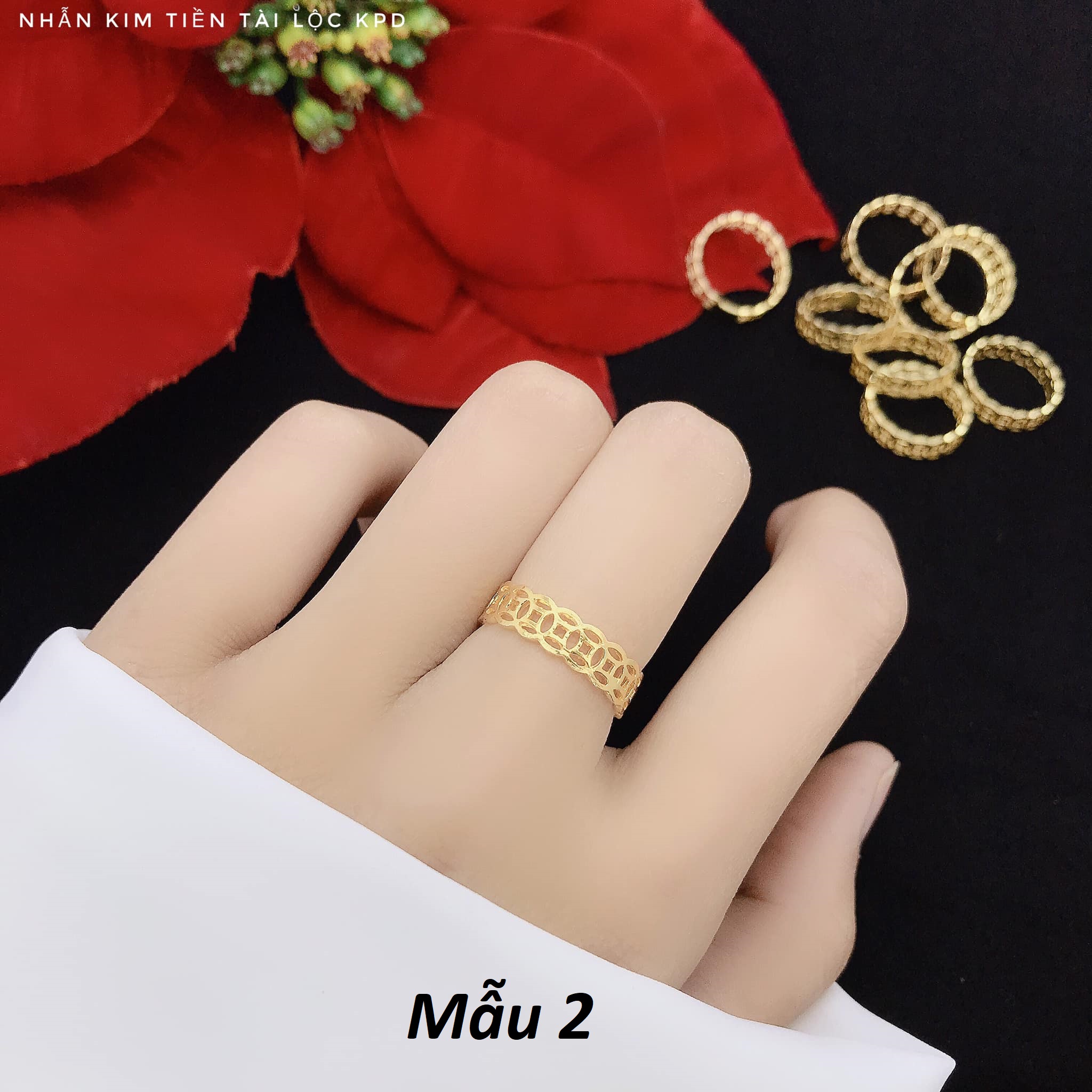 Nhẫn nữ bạc ta kim tiền xi vàng MS06d