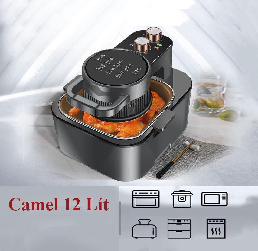 Nồi Chiên Không Dầu Camel 12 Lít Có Mặt Kính Kiểm Soát Nướng, Chiên Công Suất Lớn Chiên Luôn Con Gà 5Kg ,Đa Chức Năng ,Nồi Chiên Không Dầu Giá Rẻ Laz Police