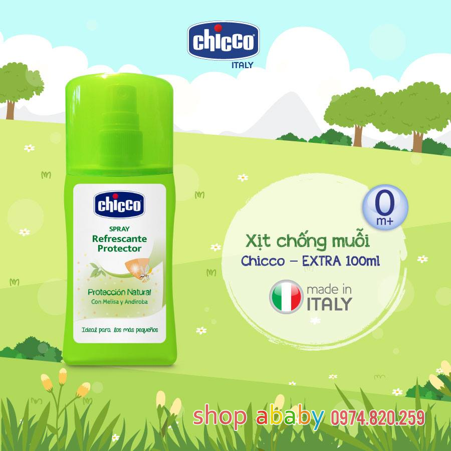 Xịt chống muỗi chicco 9566 extra 100ml xoa dịu vết đốt dưỡng da an toàn cho mẹ và bé từ 2 tháng tuổi - hàng chính hãng