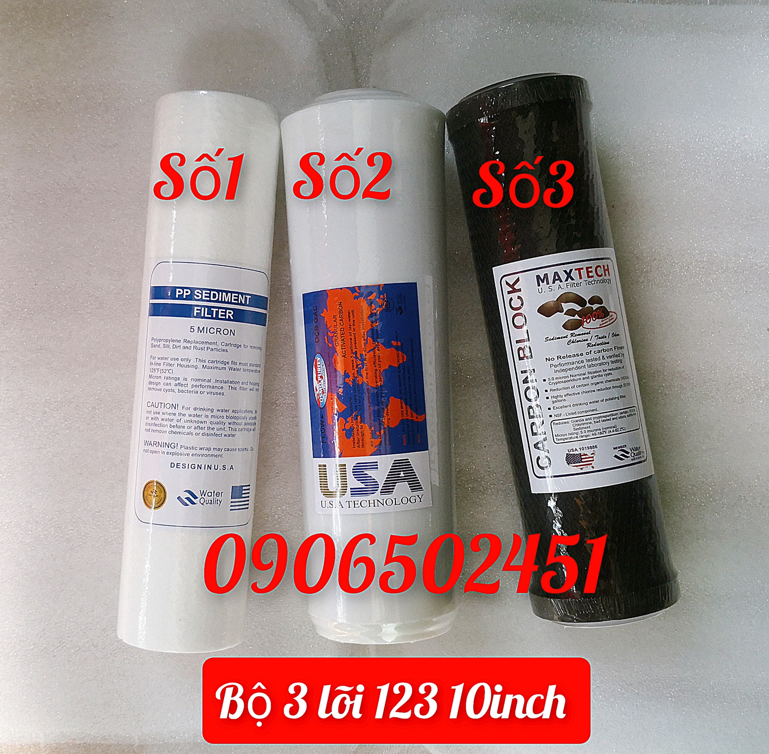 [HCM]Combo Bộ sản phẩm 6 lõi lọc (gồm 4 lõi lọc số 1 & 1 lõi số  2 & 1 lõi số 3) 10inch