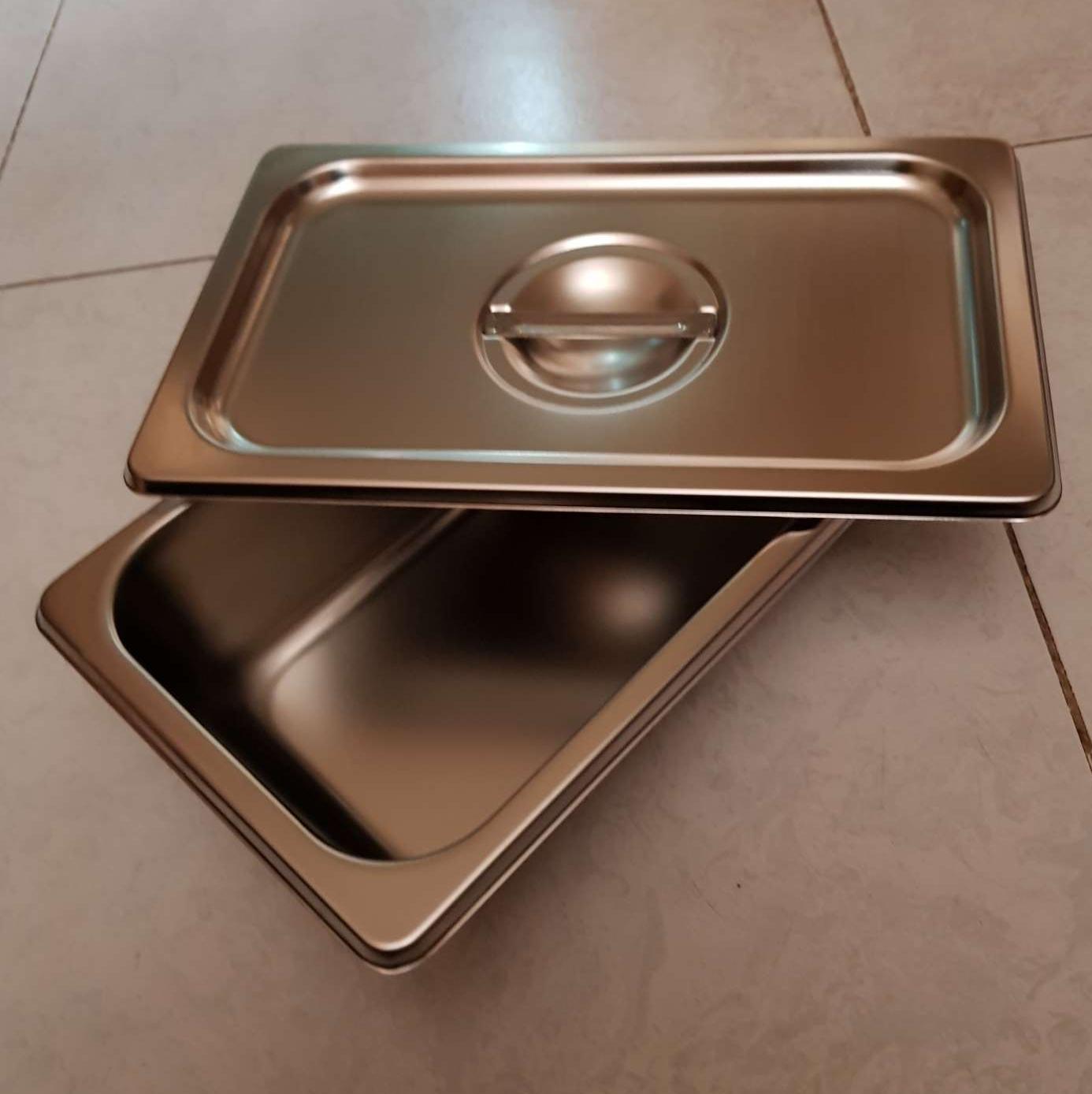 Khay inox đựng kem, thạch trà sữa,topping...ionox cao cấp D27×R17 cao 10 cm.