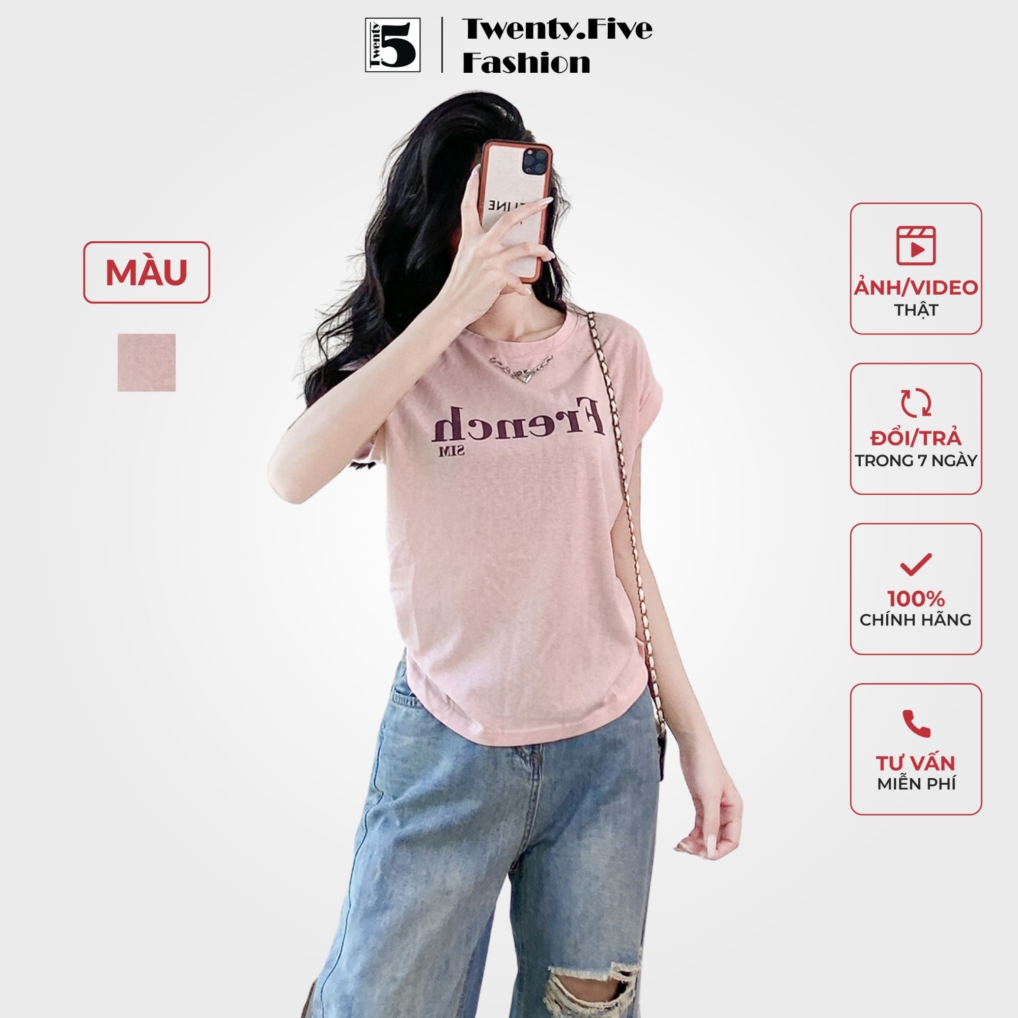Áo phông cộc tay in chữ french,nhún 2 bên eo twenty.five 4817