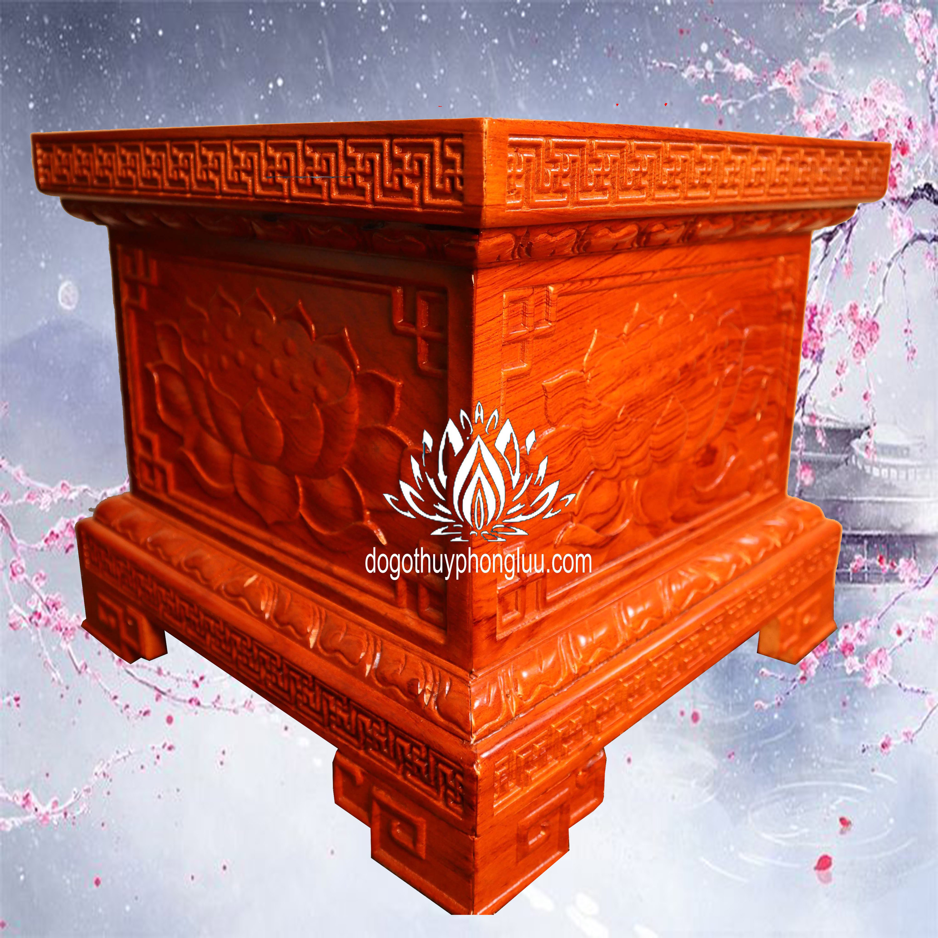 Chân loa sen,Kỷ hoa sen,Đế vuông gỗ hương cao 30cm cỡ mặt 25,30,35 vuông