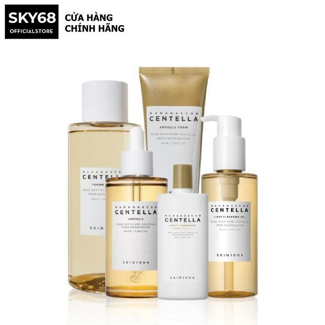 Bộ 5 SP Giảm Mụn, Làm Dịu Da Chiết Xuất Rau Má Skin1004 Madagascar Centella (Tẩy trang + SRM + Toner + Serum + KCN )