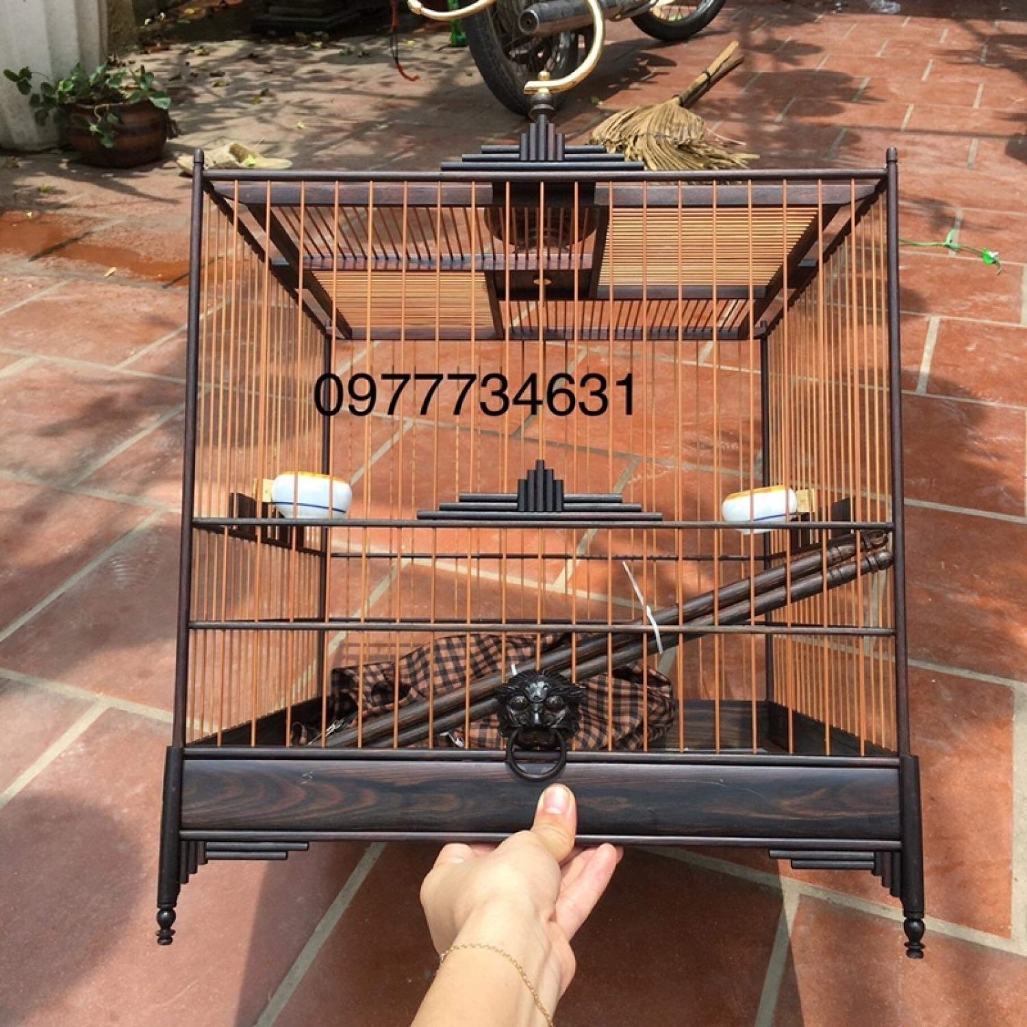 Lồng chim chào mào gỗ mun vuông đấu thái đấu báng súnɡ Hãng kỹ Huế