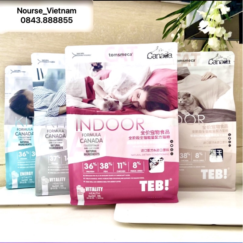 Hạt thức ăn khô  cho mèo Teb A-Series mix thịt đông khô (1,36kg)