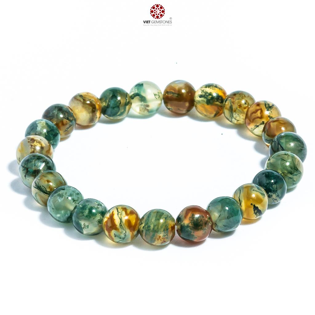 Vòng tay phong thủy nữ đá Mã Não Rêu -BMOS - Mệnh Mộc mệnh Hỏa | Vietgemstones