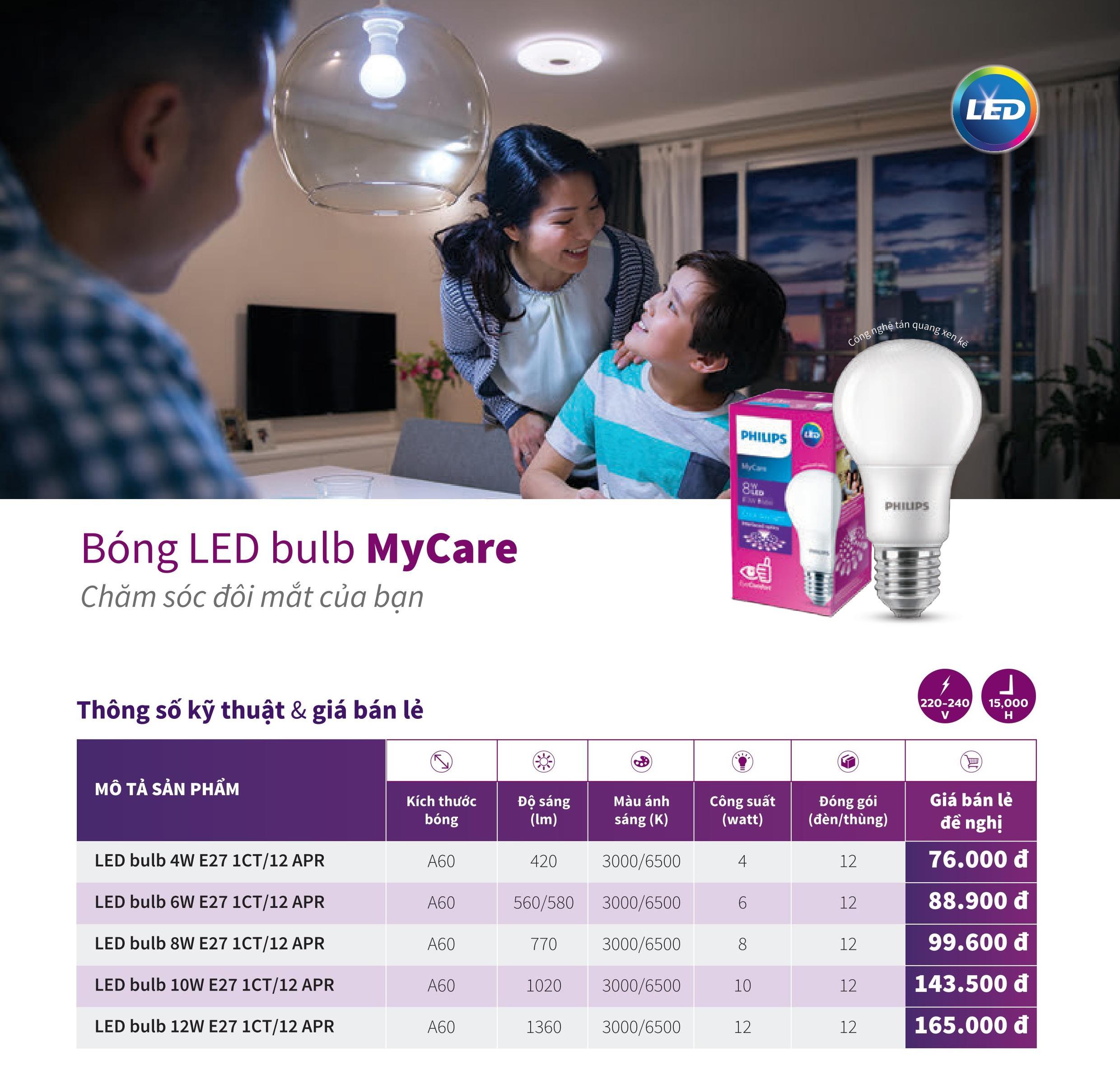 BÓNG ĐÈN PHILIPS LEDBULB MyCare 4W E27 A60 ( TIẾT KIỆM ĐIỆN - ÁNH SÁNG TRẮNG & VÀNG )