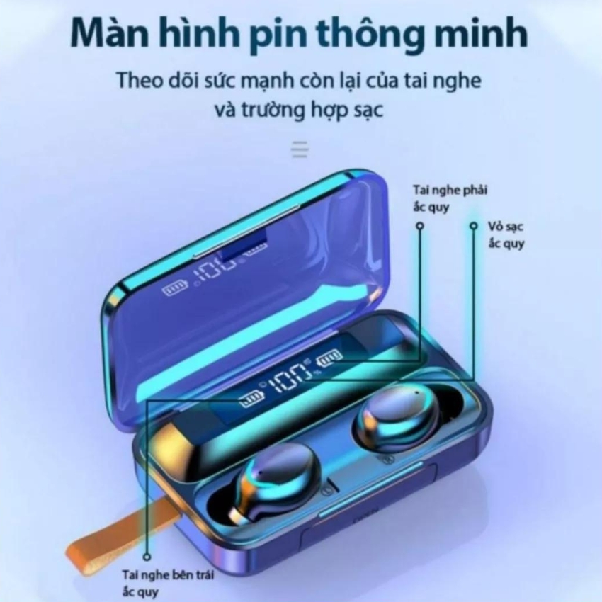Tai nghe bluetooth F9 pro micro gắn trong, tai nghe không dây trả lời cuộc gọi, tai nghe bluetooth không dây điều khiển âm lượng, tai nghe nhét tai không dây kiêm sạc dự phòng – Elamo Store