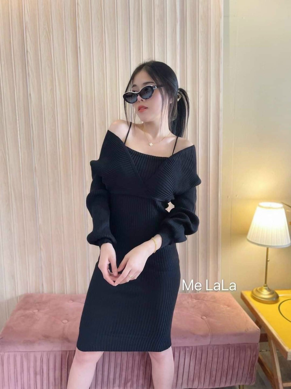 Đầm body nữ - chất liệu thun borip thiết kế trễ vai tay dài chuẩn form tôn dáng