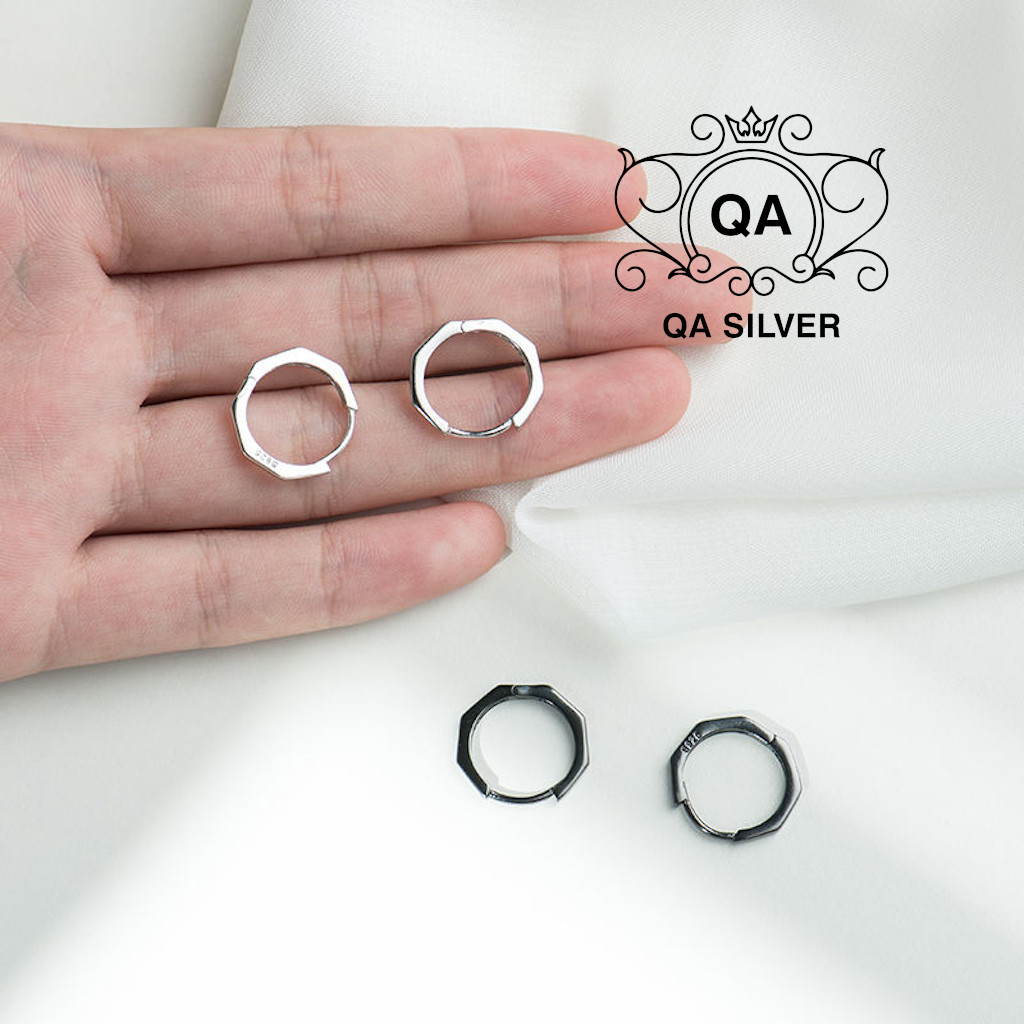 Khuyên tai bạc hình học bát giác 8 cạnh bông tai bạc đa giác khớp mở S925 GEOMETRIC Silver Earrings QA SILVER EA191010