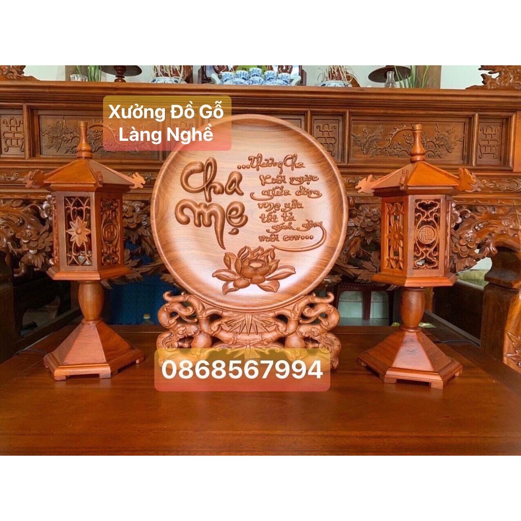 [ Xả Lỗ ] Cặp Đèn Thờ Gỗ Gõ [ Gỗ Gõ Cao Cấp- Hàng Loại 1 ]