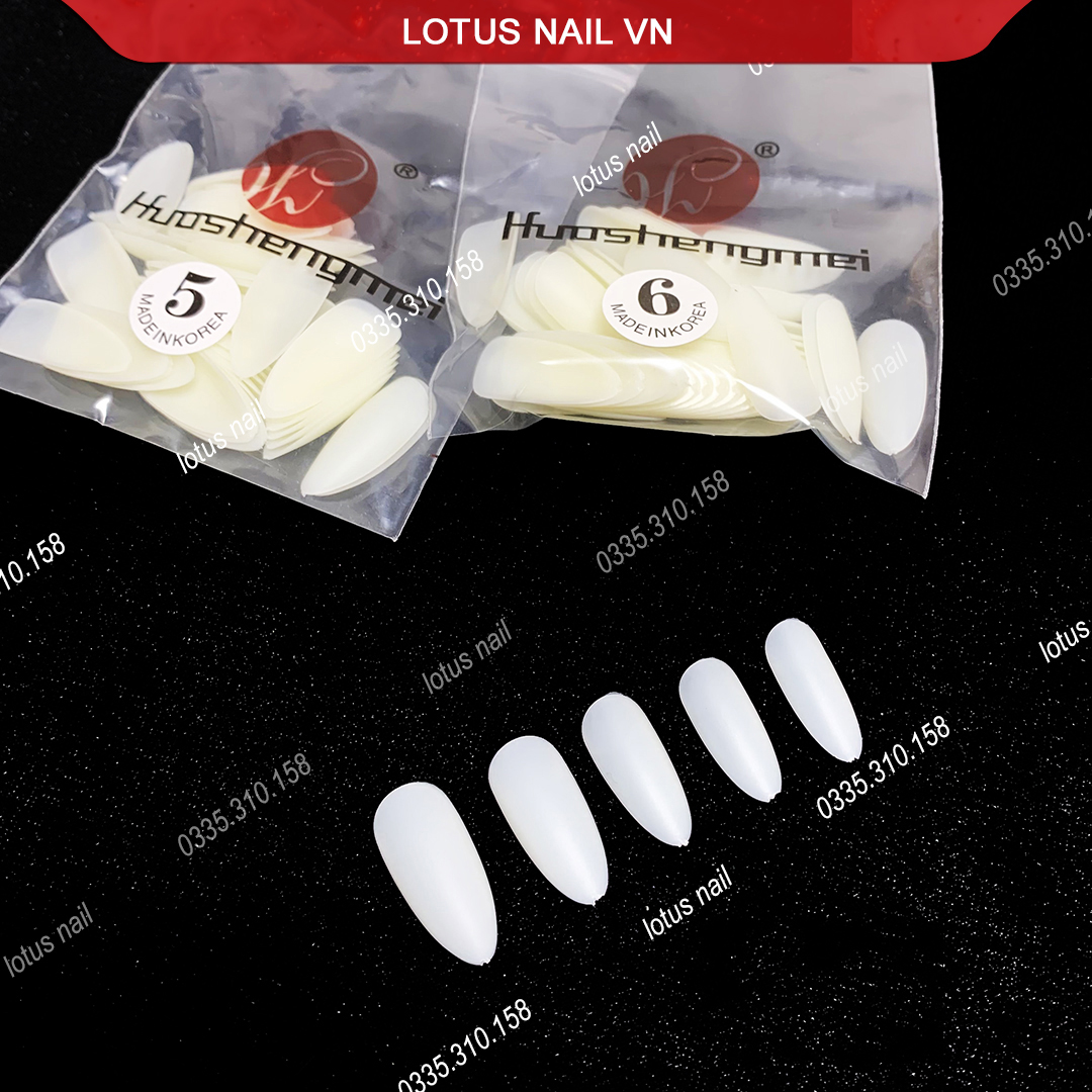 Móng úp nhọn ngắn lẻ size Hàn Quốc từ 5-9, gói 50 móng