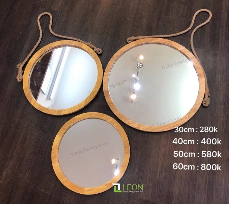 Gương tròn khung gỗ đủ kích thước