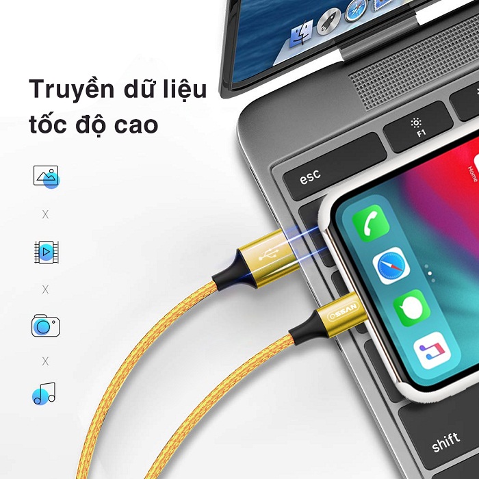 Cáp sạc Ossan siêu nhanh chip đời mới cho Iphone dài 20cm IS20