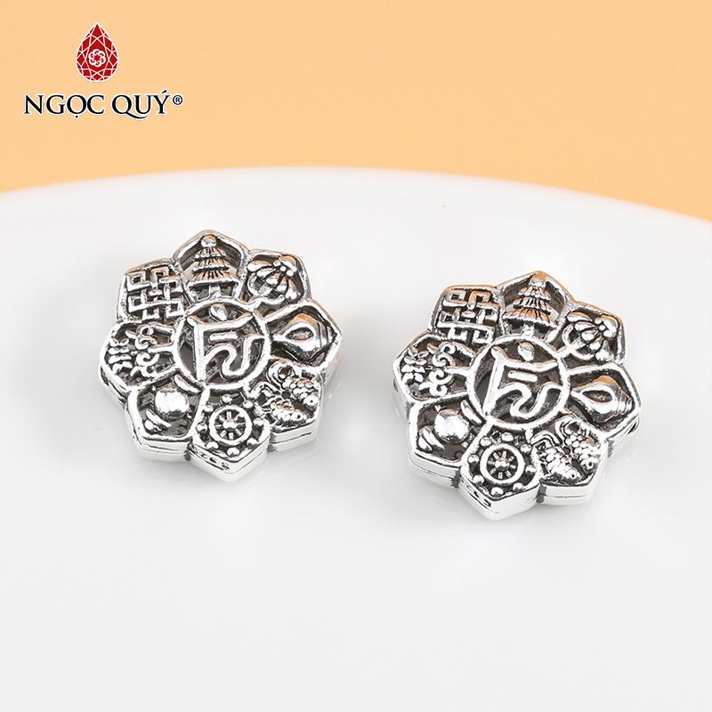 [HCM]Charm bạc hình hoa sen họa tiết bát bảo cát tường xỏ ngang 14x5mm - Ngọc Qúy Gemstones