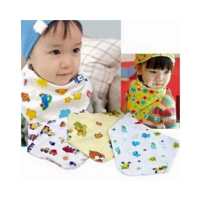 Khăn Yếm Tam Giác Cotton 2 Lớp Cúc Bấm