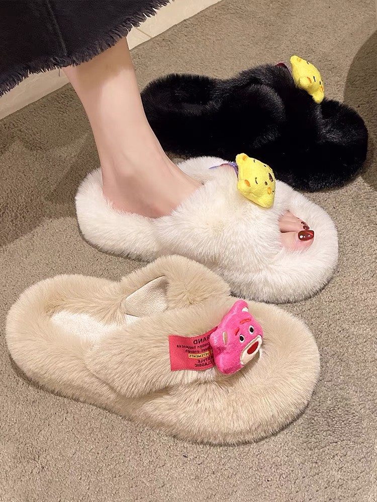 dép lông 5cm quai chéo gấu dâu- Đế chuẩn