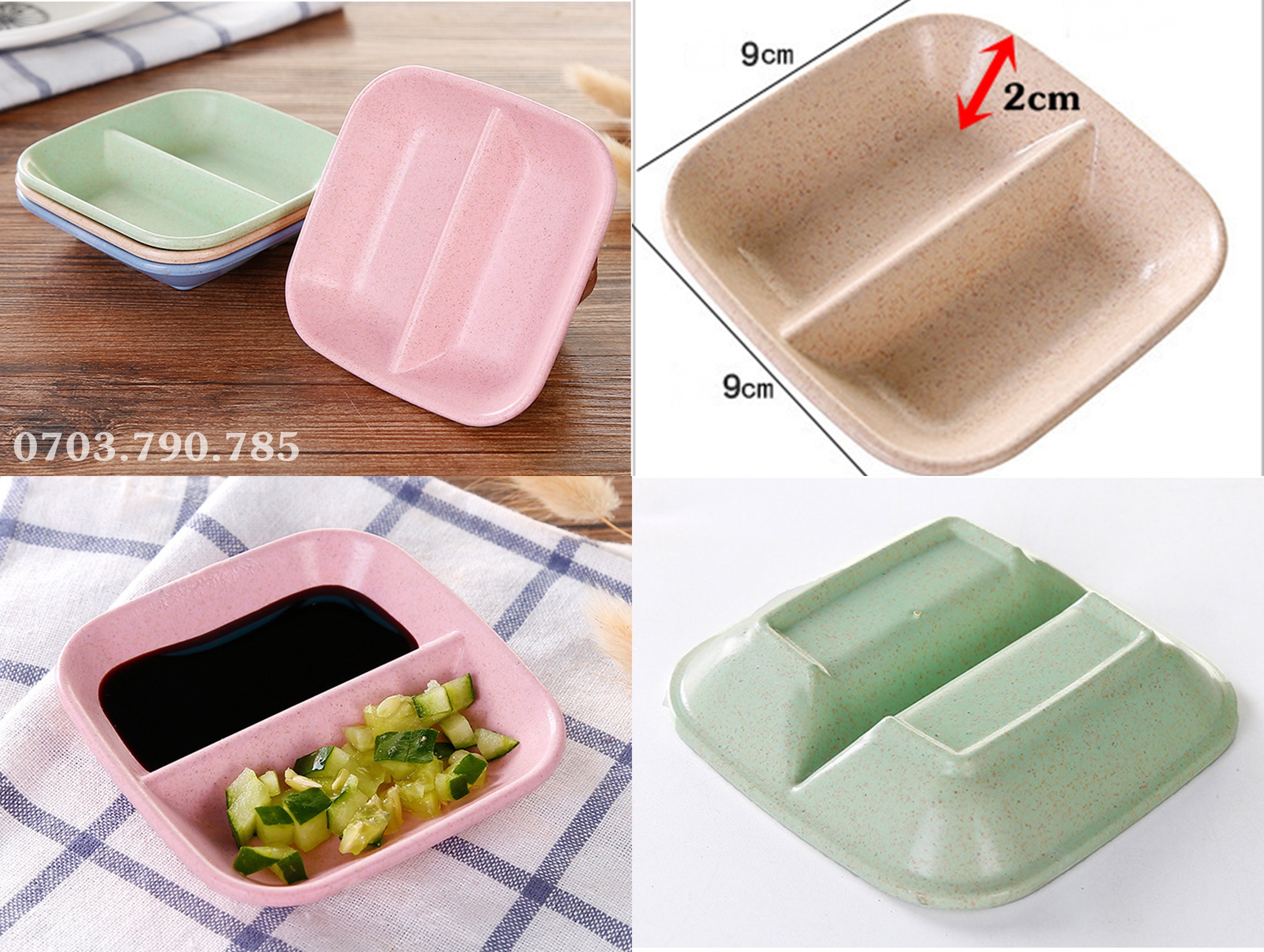 [HCM]Chén chấm 2 ngăn nhựa lúa mạch