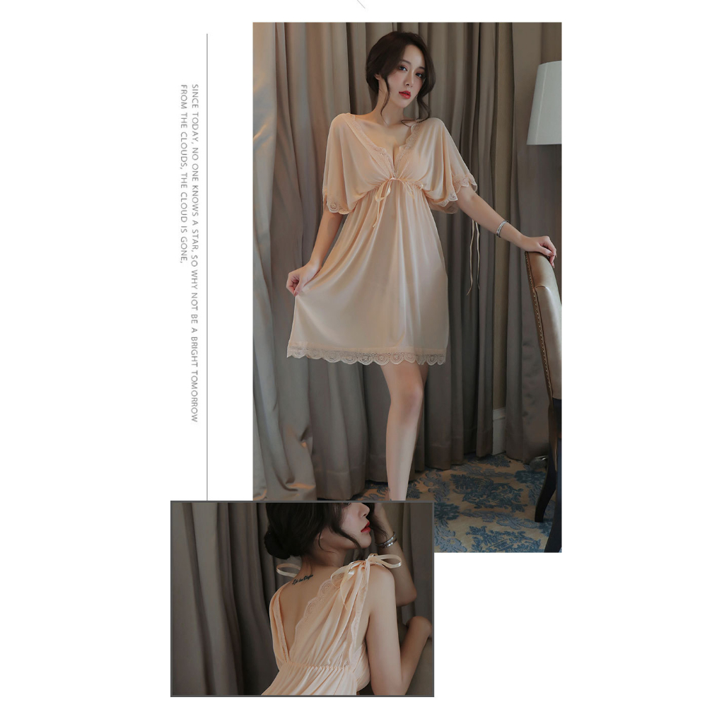 (Big size) Bộ váy ngủ lụa mềm thắt eo gọn dáng VN04