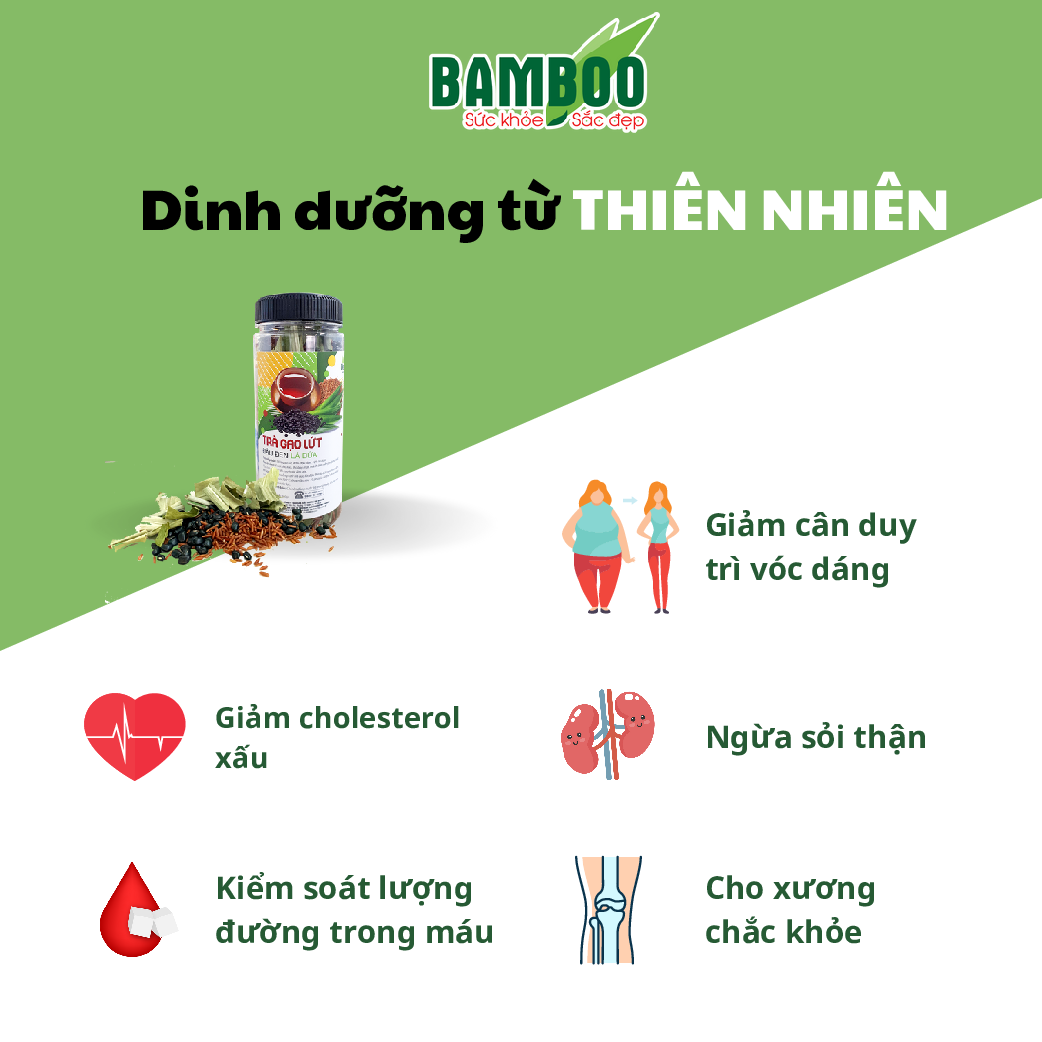 Combo 3 Trà Gạo Lứt Đậu Đen Lá Dứa 350g - Bamboo