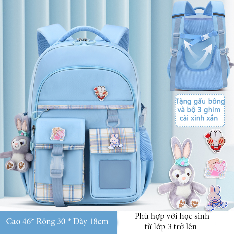 Balo đi học dành cho nữ sinh cấp 1 đến cấp 3 tặng kèm gấu bống và sticker vô cùng dễ thương